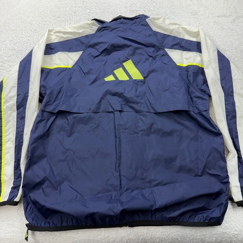 Vintage Adidas Windbreaker Jacket Mens Large Navy Blue White Neon Full Zip‎ 90s